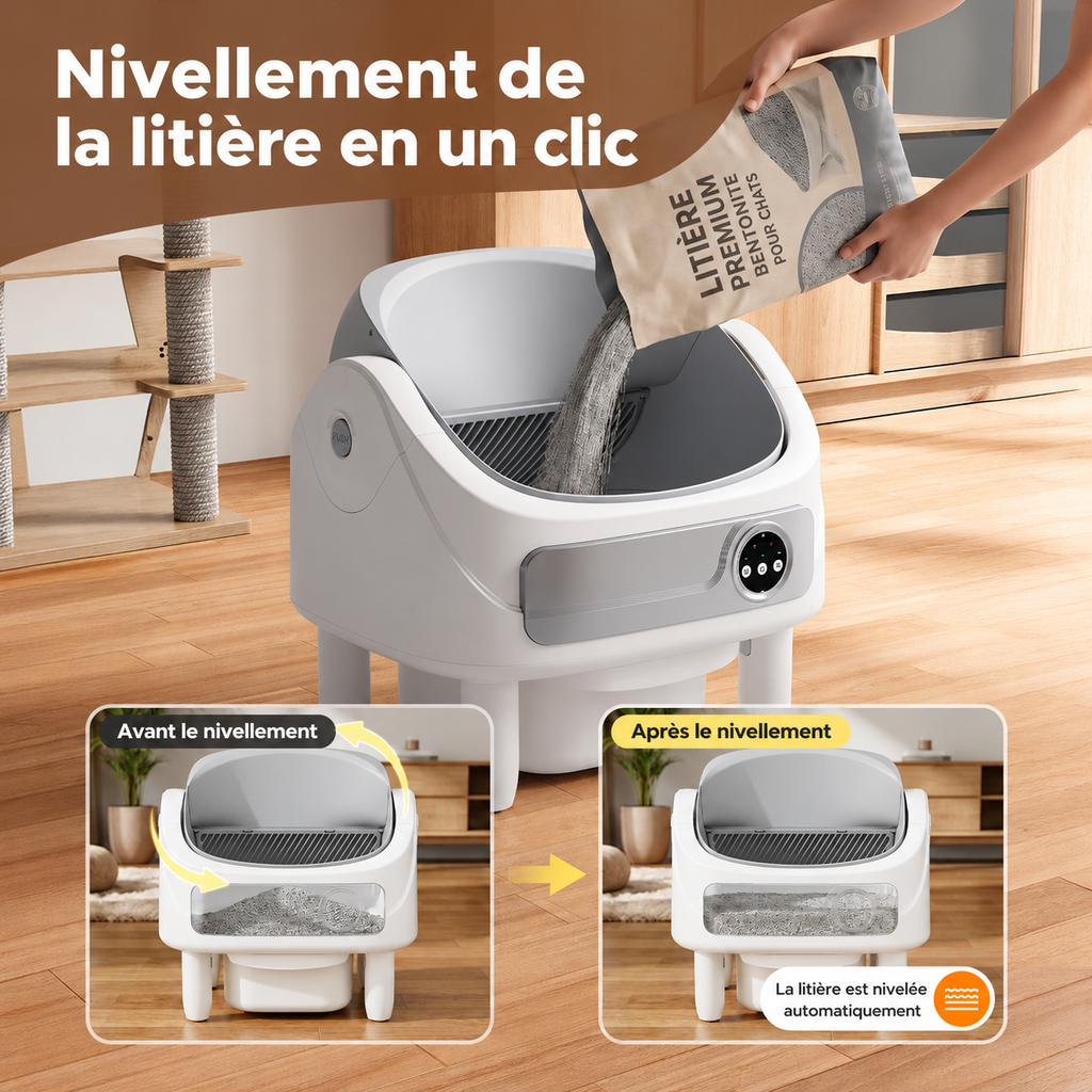 Bac à litière autonettoyant connecté pour chat
